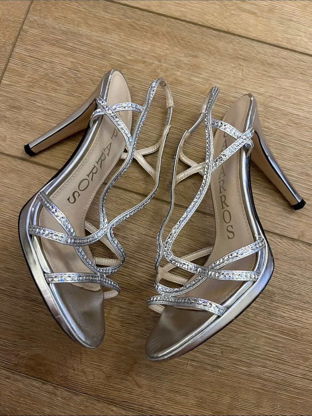 Caparros Silver Metallic Stiletto Slingback Heels Sequin Strap 7